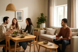 Come unire tavolo da pranzo e zona relax? La disposizione funzionale che agevola le cene con amici